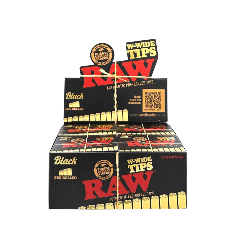 RAW W-WIDE Pre-Rolled Black Cone Tips