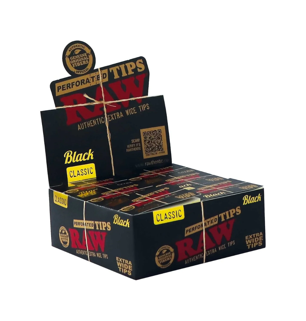 RAW Classic Perforated Tips Black - Extra Long