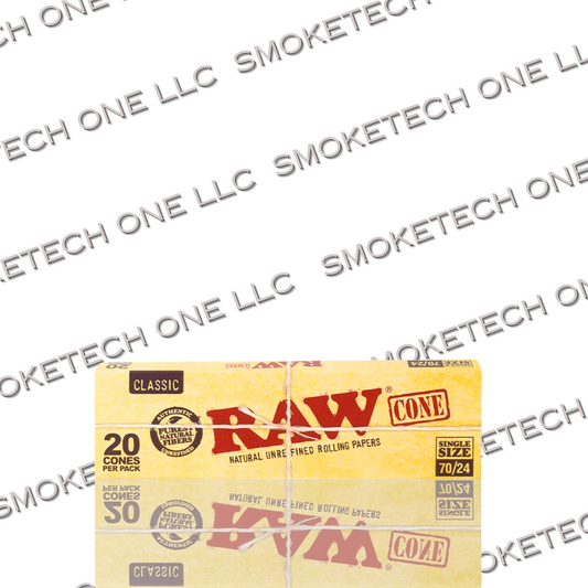 RAW Cones Single Size 70/24: 20 Pack - Mini Pre Rolled Cones Rolling Papers & Tips