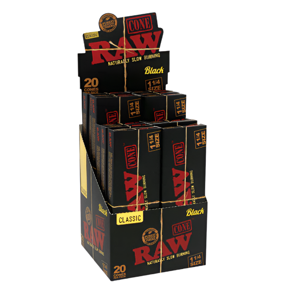 RAW Pre Rolled Cones Black 1¼ Size (20 CT)
