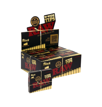 RAW W-WIDE Pre-Rolled Black Cone Tips
