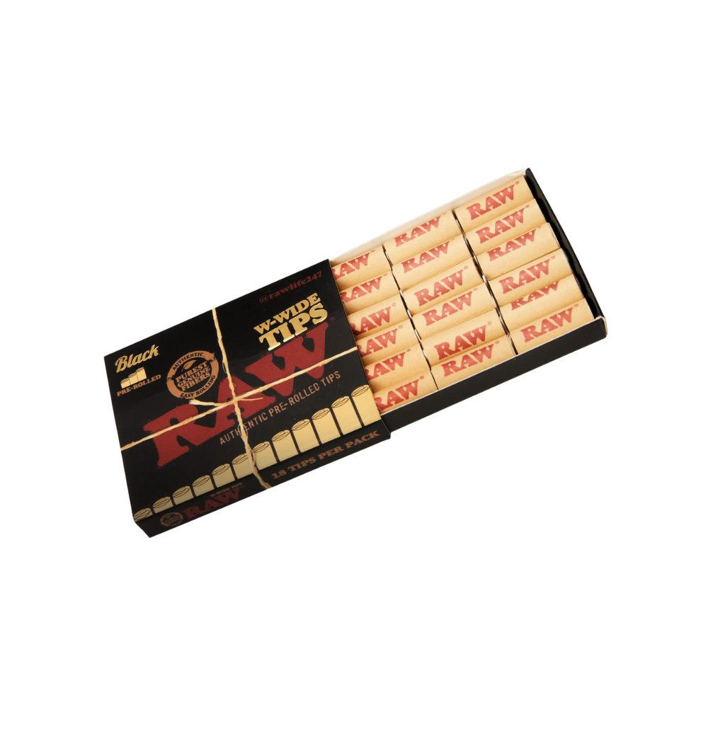 RAW W-WIDE Pre-Rolled Black Cone Tips