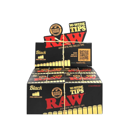 RAW W-WIDE Pre-Rolled Black Cone Tips