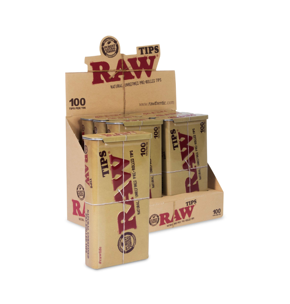 RAW 100ct Pre Rolled Tips in Tin Box