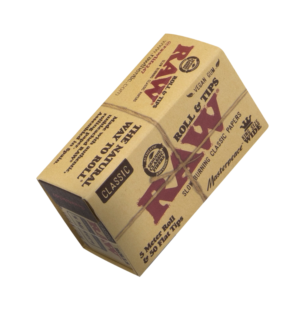 RAW Classic Masterpiece King Size Wide Roll & Tips – 5 Meter + 50 Flat Tips