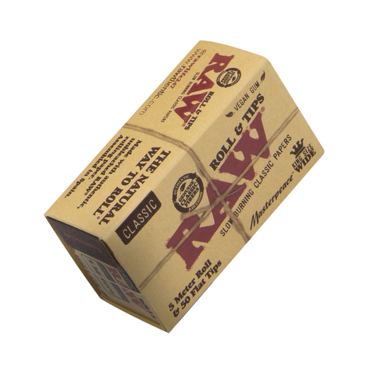 RAW Classic Masterpiece King Size Wide Roll & Tips – 5 Meter + 50 Flat Tips