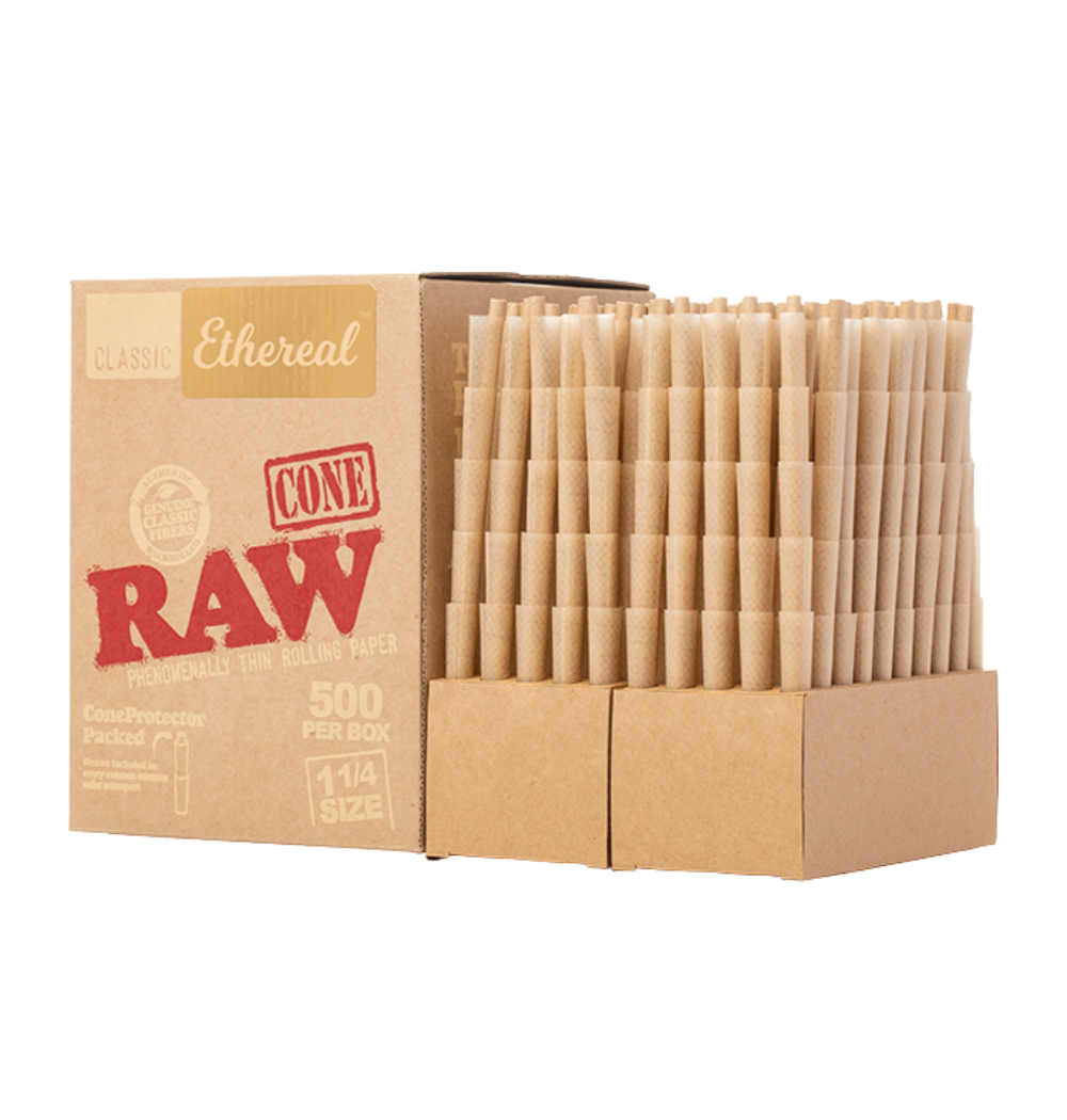 RAW Classic Ethereal Pre-Rolled Cones 1 1/4 Size – 500 Count Box