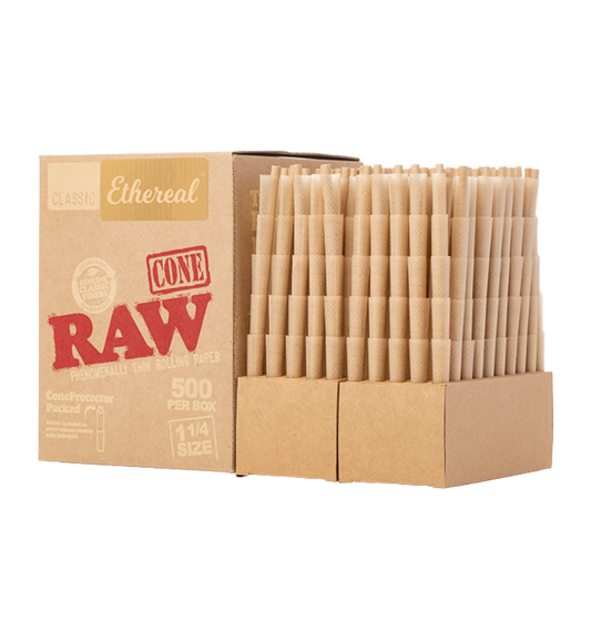 RAW Classic Ethereal Pre-Rolled Cones 1 1/4 Size – 500 Count Box