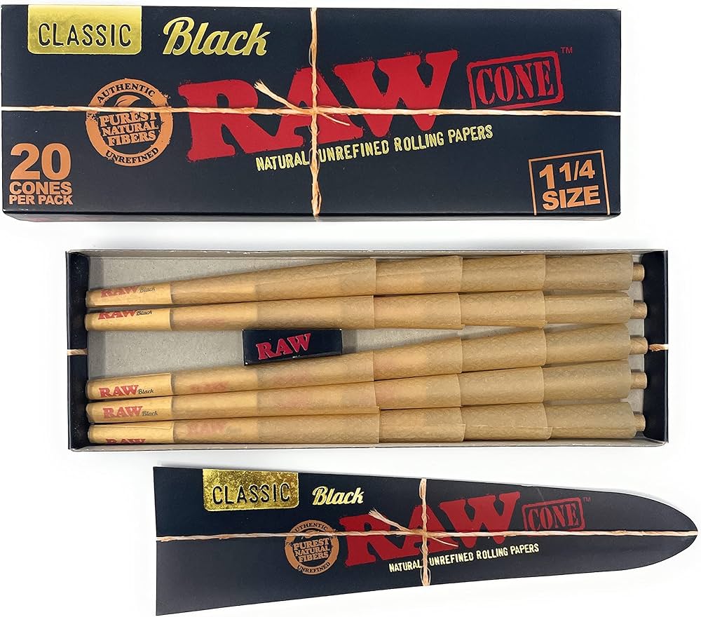 RAW Pre Rolled Cones Black 1¼ Size (20 CT)