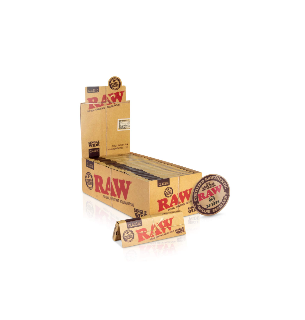 RAW Classic Single Wide Rolling Papers – 50 Packs per Box