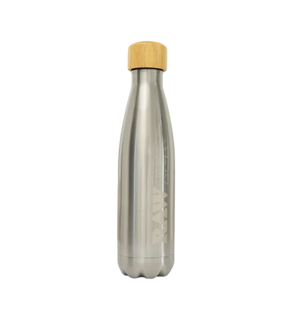 RAW Stainless Steel Reusable Water Bottle – Brushed Silver with Bamboo Lid
