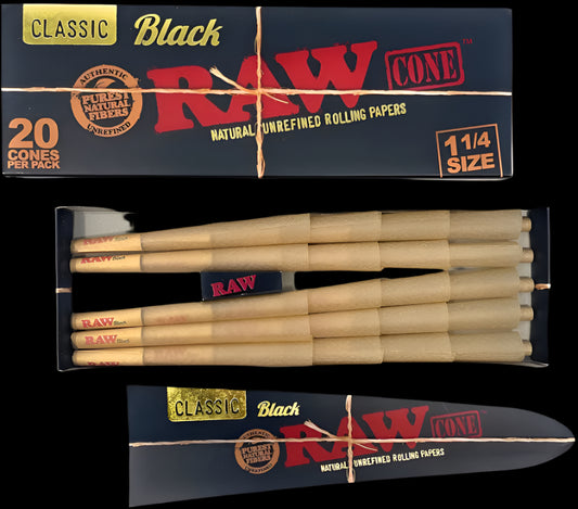 RAW Pre Rolled Cones Black 1¼ Size (20 CT)