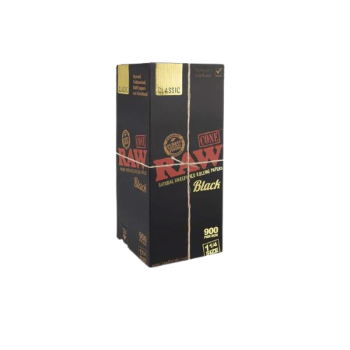 RAW Black Prerolled Cones Bulk - (900CT) 1 1/4 Size