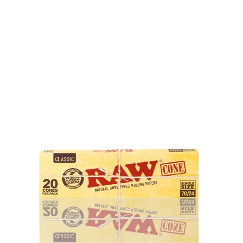 RAW Cones Single Size 70/24: 20 Pack - Mini Pre Rolled Cones Rolling Papers & Tips