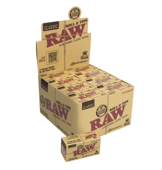 RAW Classic Masterpiece King Size Wide Roll & Tips – 5 Meter + 50 Flat Tips