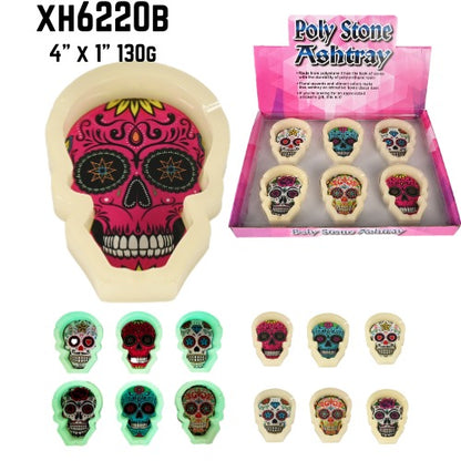 Sugar Skull Poly Stone Ashtray Glow in dark XH6220B